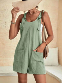 Full Size Knot Strap Romper with Pockets Plus Size - Store 42