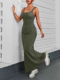 Ribbed Maxi Tank Dress Army Green