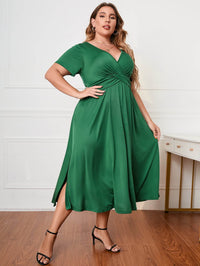 Honey Plus Size Short Sleeve Surplice Neck Midi Dress - Store 42