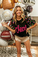 BiBi Metallic Letter Spangle Raglan Puff Sleeve Top - Store 42