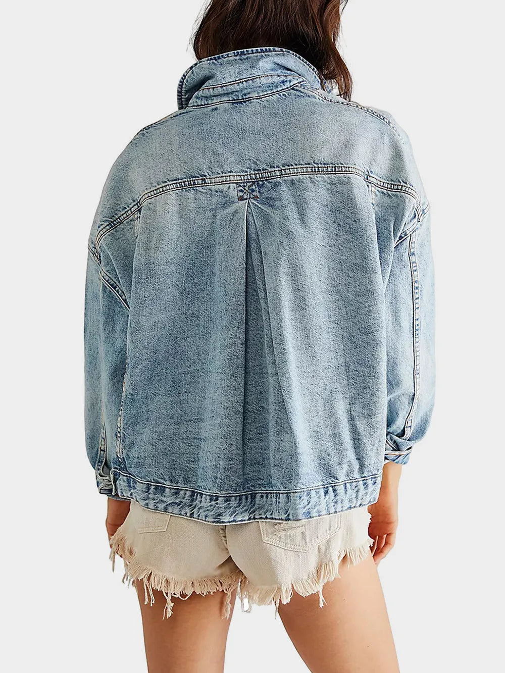 Trendsi Button Up Long Sleeve Denim Jacket with Pockets - 65% Cotton, Casual Chic Style