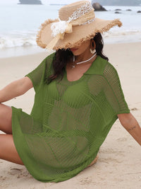 Hollow Out Collared Neck Cover-Up Moss One Size