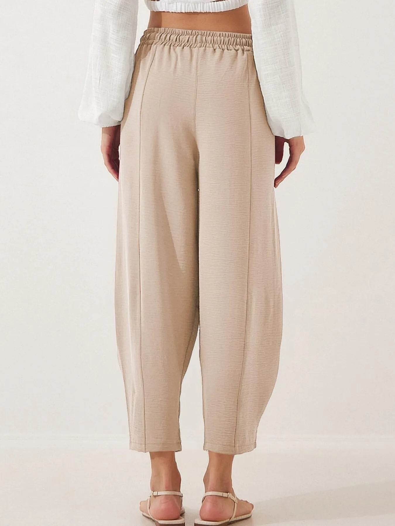 Full Size Drawstring Wide Leg Cropped Pants Plus Size - Store 42