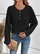 Ivy Lane Half Button Long Sleeve Top - Opaque, Slightly Stretchy, 95% Polyester, 5% Spandex - Store 42
