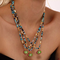 Zircon Bead Evil Eye Pendant Necklace