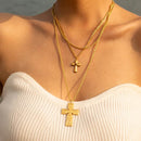 18K Gold-Plated Double Layered Cross Necklace - Elegant Stainless Steel Jewelry - Store 42