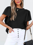 Stylish Round Neck Ruffle Sleeve Top - Slightly Stretchy, 65% Viscose & 35% Polyester, Machine Washable - Store 42