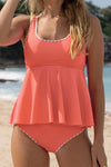 Scoop Neck Wide Strap Tankini Set Coral