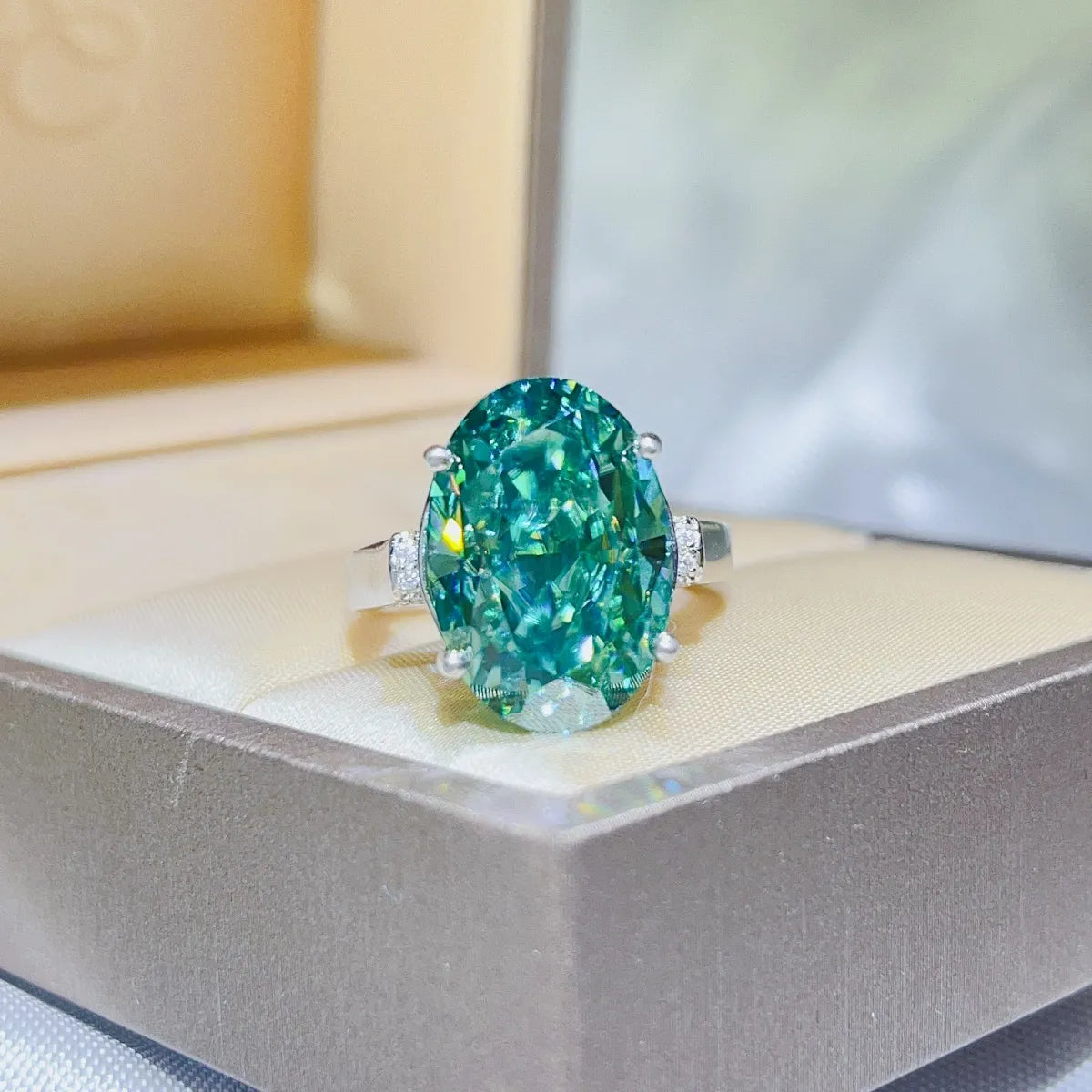 5 Carat Moissanite Ring in Platinum-Plated 925 Sterling Silver with Certificate
