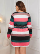 Honey Plus Size Striped V-Neck Long Sleeve Mini Dress - Store 42