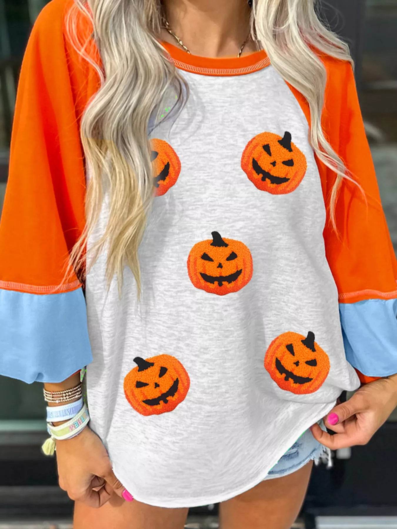 Halloween Pumpkin Graphic Long Sleeve T-Shirt for Women - Soft, Stretchy, and Fun!