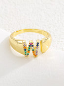 18K Gold-Plated Zircon Letter Ring W onesize
