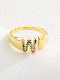 18K Gold-Plated Zircon Letter Ring W onesize