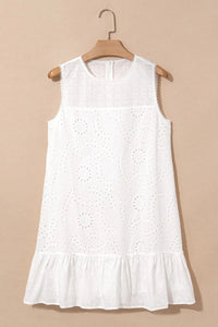Floral Eyelet Embroidered Sleeveless Shift Dress