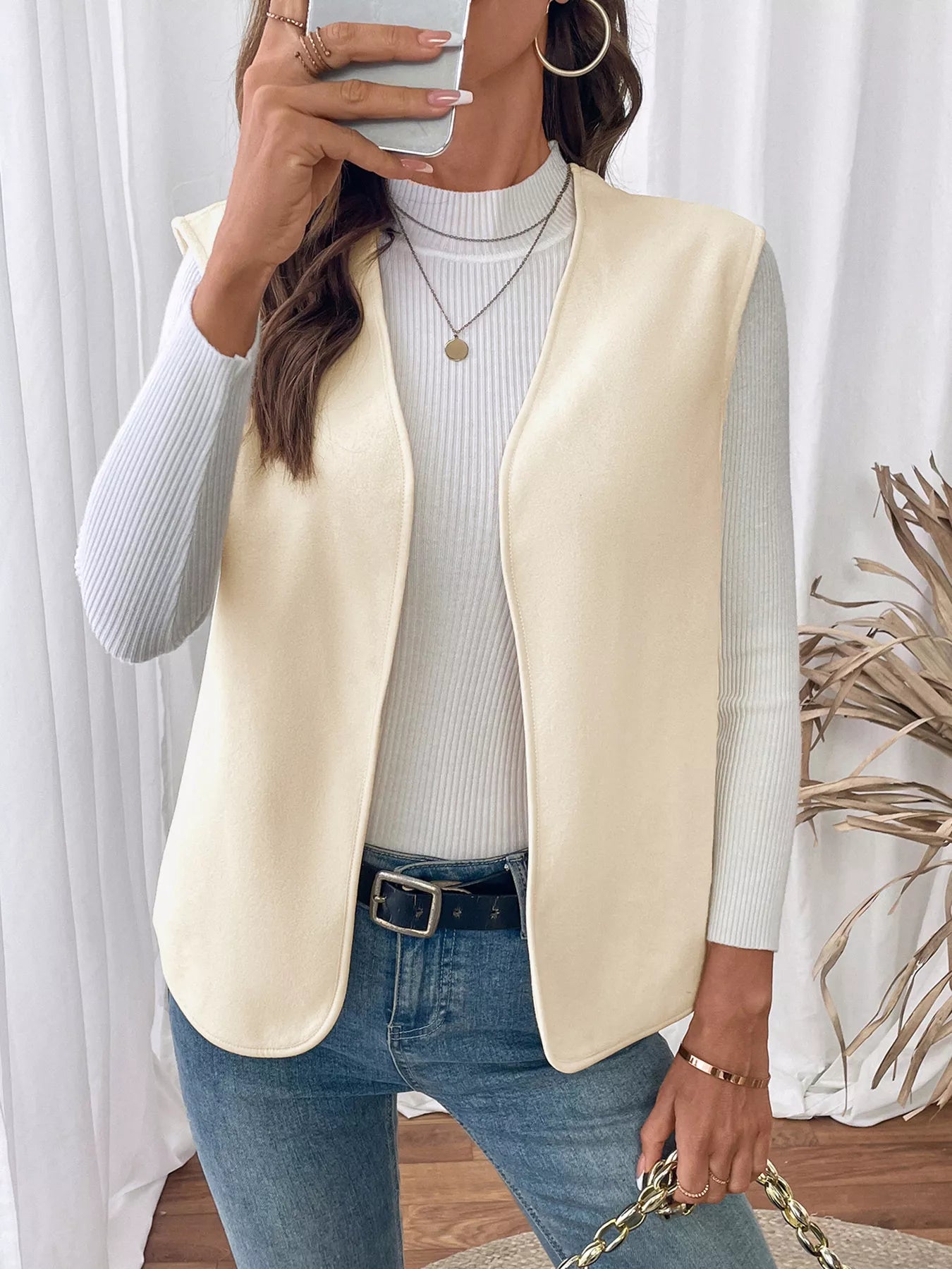 Full Size Open Front Vest Coat Plus Size