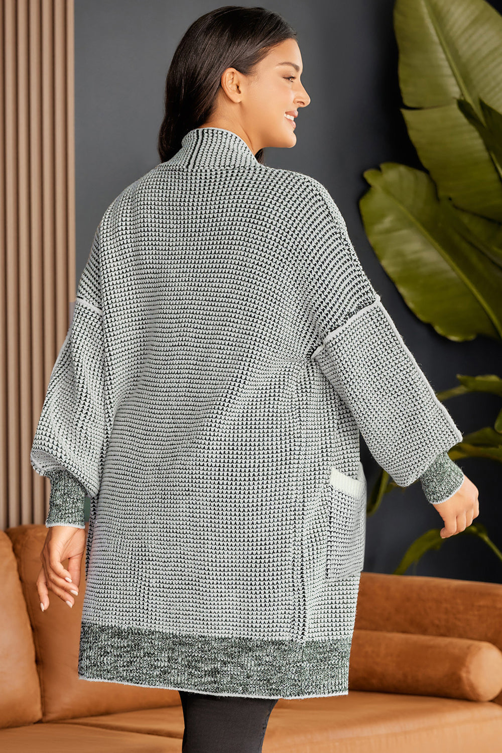 Plus Size Pocketed Open Front Longline Cardigan - Slightly Stretchy, Soft Acrylic Blend