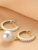 Elegant 925 Sterling Silver Freshwater Pearl Earrings with Moissanite Accents - Store 42