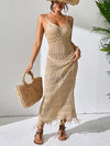 Openwork Scoop Neck Cover-Up Dress Camel