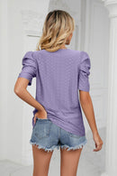 Trendsi Eyelet Puff Sleeve Blouse - Casual Round Neck Top for Every Occasion - Store 42