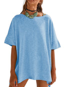 Oversized Round Neck Drop-Shoulder T-Shirt Light Blue