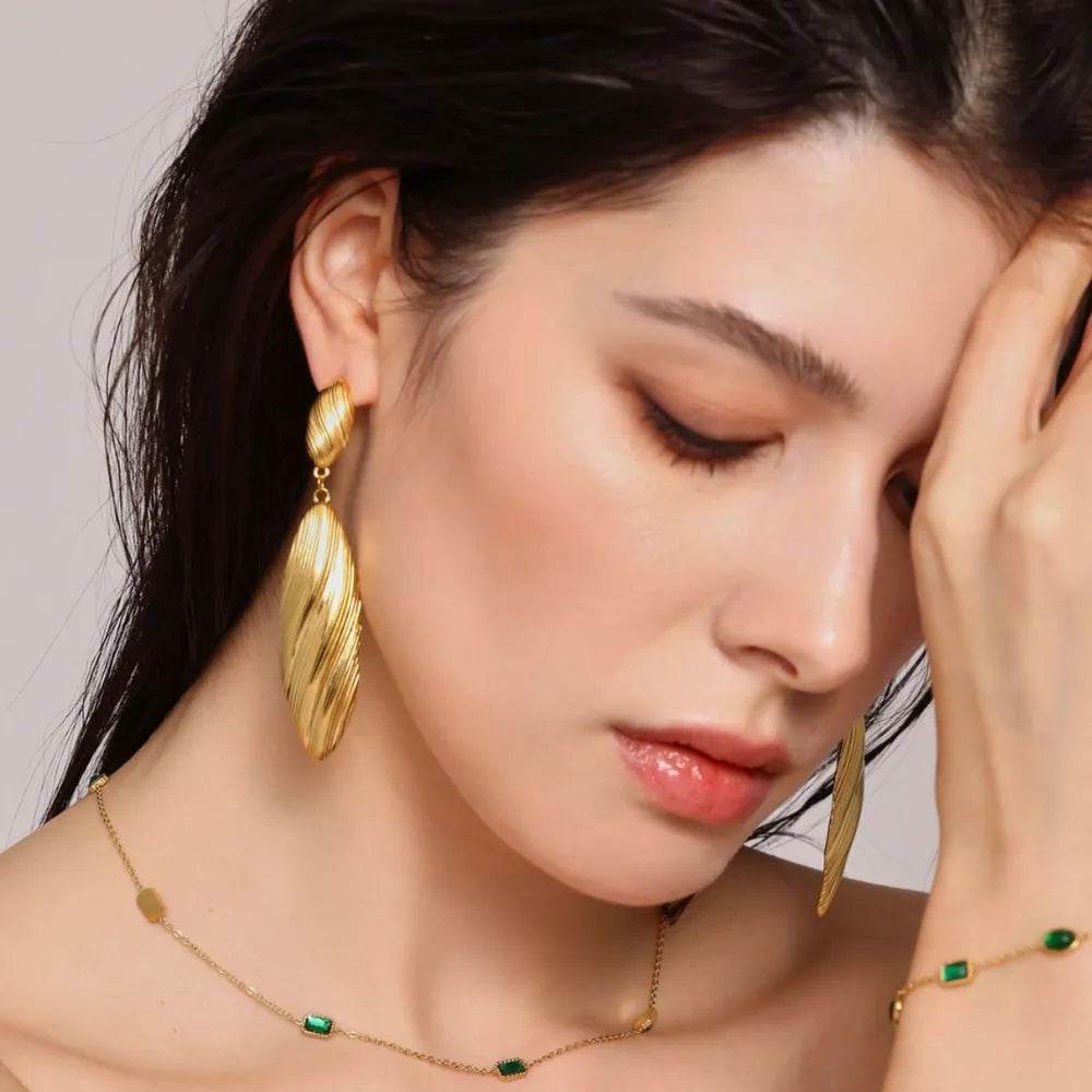 18K Gold-Plated Stainless Steel Dangle Earrings - Elegant and Durable Jewelry for Every Occasion - Store 42