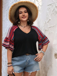 Plus Size V-Neck Flounce Sleeve Top Black