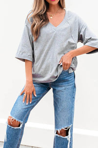 Trendy High Raglan V Neck Oversized T Shirt - Half Sleeve, Stretchy Fabric, Casual Chic - Store 42