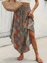 Asymmetrical Smocked Printed Skirt