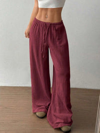 Wide Leg Drawstring Casual Pants