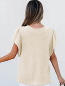 Stylish Round Neck Ruffle Sleeve Top - Slightly Stretchy, 65% Viscose & 35% Polyester, Machine Washable - Store 42