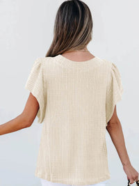 Stylish Round Neck Ruffle Sleeve Top - Slightly Stretchy, 65% Viscose & 35% Polyester, Machine Washable - Store 42