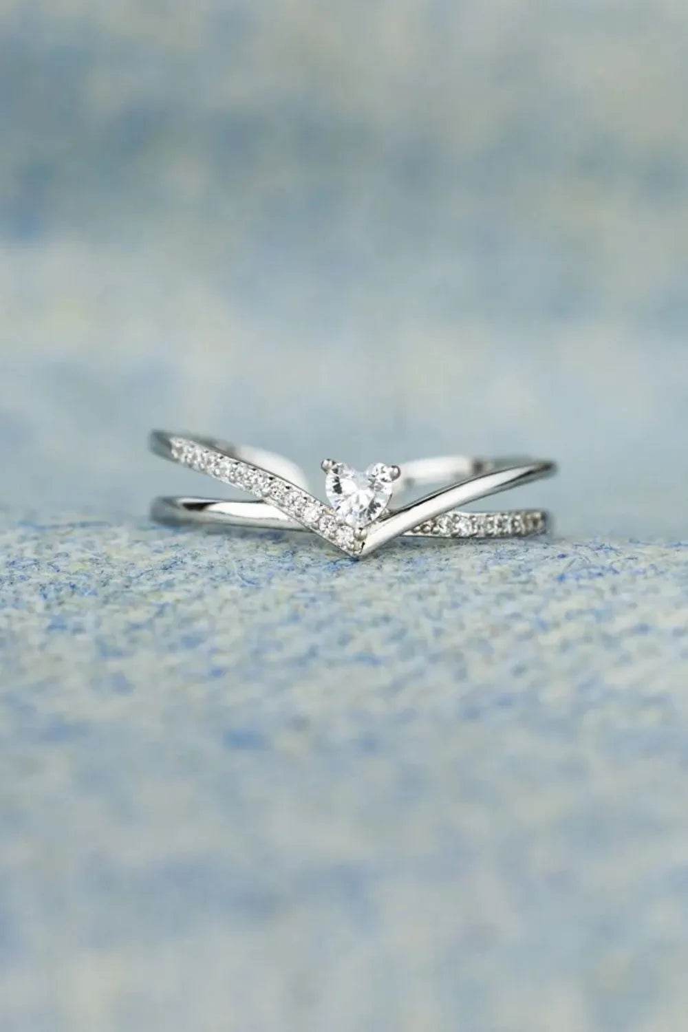 925 Sterling Silver Adjustable Zircon Heart Open Ring with Gift Box - Store 42
