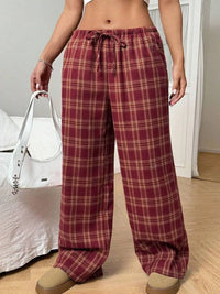 Plaid Wide Leg Drawstring Pants