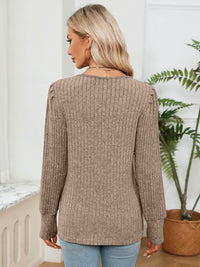 Lace Detail V-Neck Blouse with Ribbed Texture - Opaque, Slightly Stretchy Fabric - Store 42