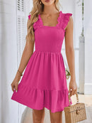 Smocked Square Neck Wide Strap Dress