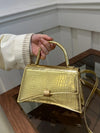 Solid Color PU Leather Handbag Gold One Size