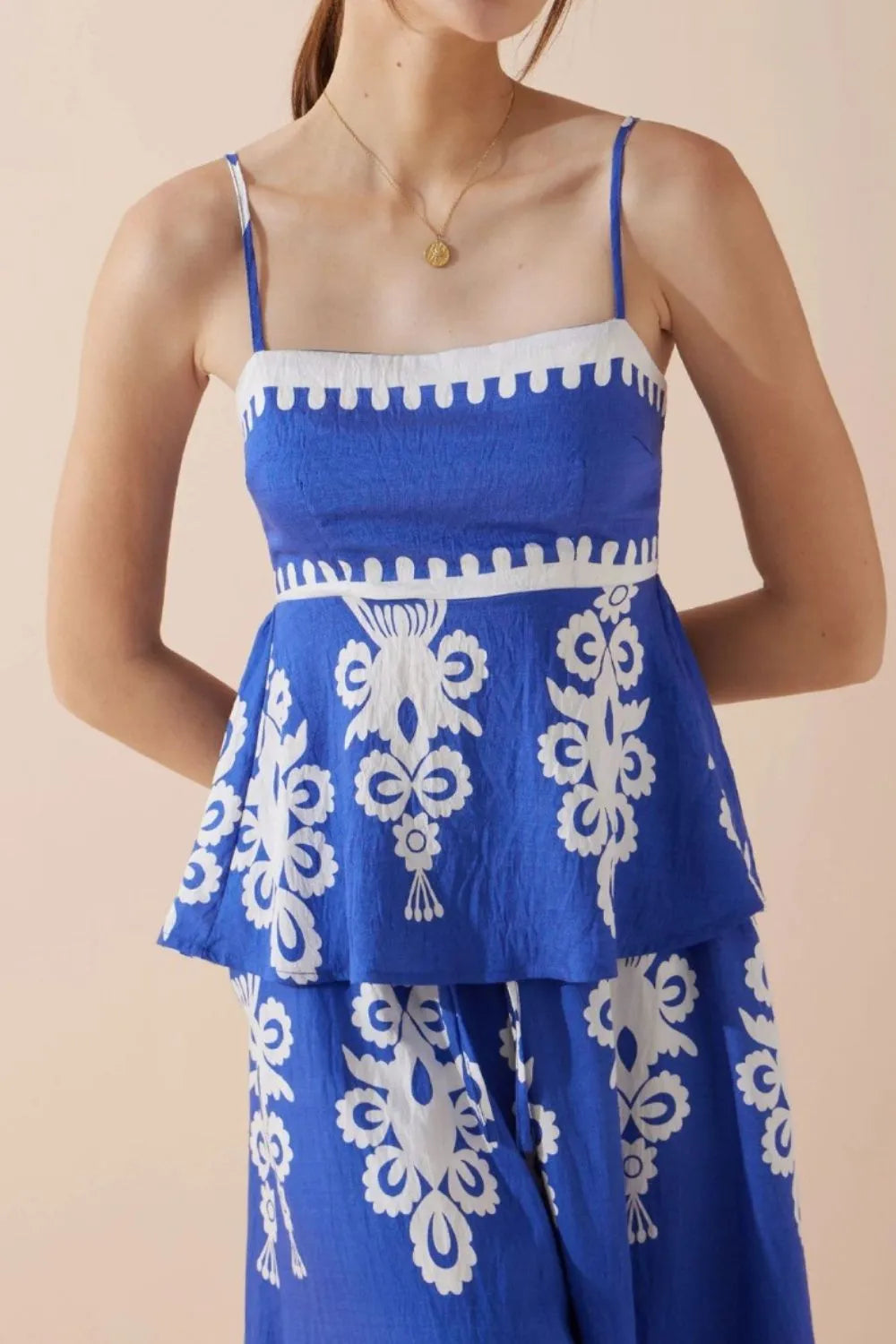 Printed Square Neck Cami and Wide Leg Pants Set