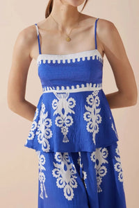 Printed Square Neck Cami and Wide Leg Pants Set
