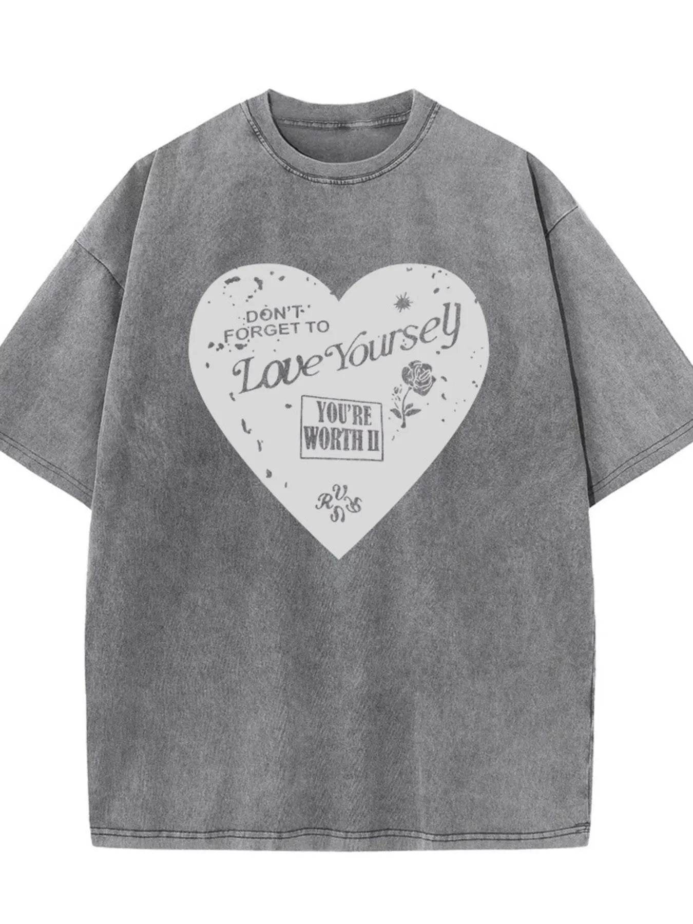 Heart Graphic Oversized Round Neck T-Shirt - Short Sleeve, 100% Polyester, Machine Washable - Store 42