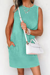 Round Neck Sleeveless Mini Dress with Pockets Teal