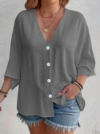 Full Size Casual V-Neck Button Down Relaxed Fit Blouse Plus Size - Store 42