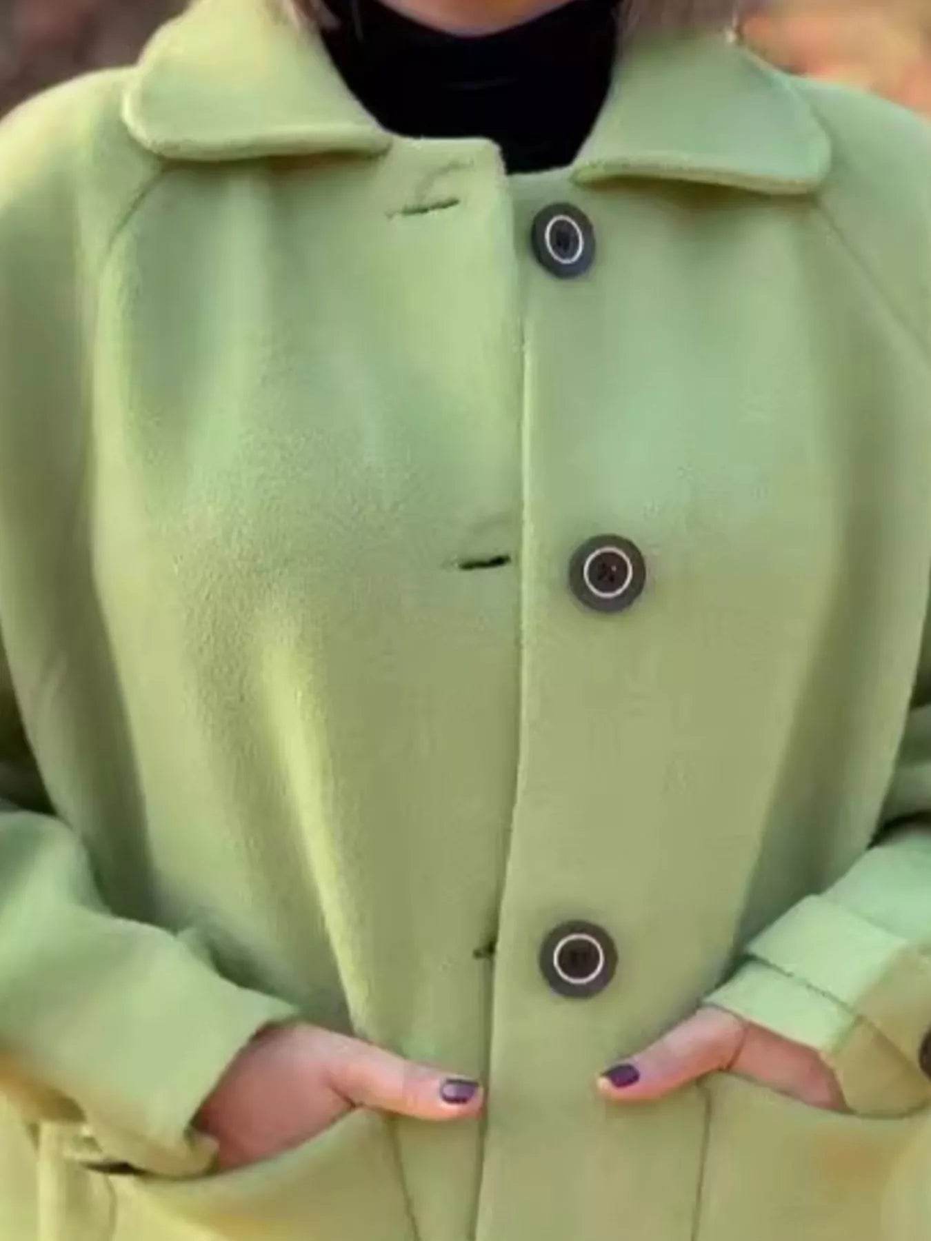 Full Size Button-Front Raglan Sleeve Coat Plus Size - Store 42