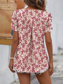 Mandy Ruched V-Neck Petal Sleeve Top - Casual Solid 100% Polyester Short Sleeves - Store 42