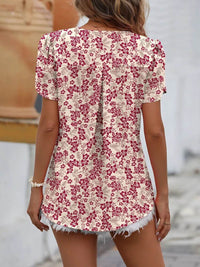 Mandy Ruched V-Neck Petal Sleeve Top - Casual Solid 100% Polyester Short Sleeves - Store 42