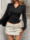 Johnny Collar Long Sleeve T-Shirt Black