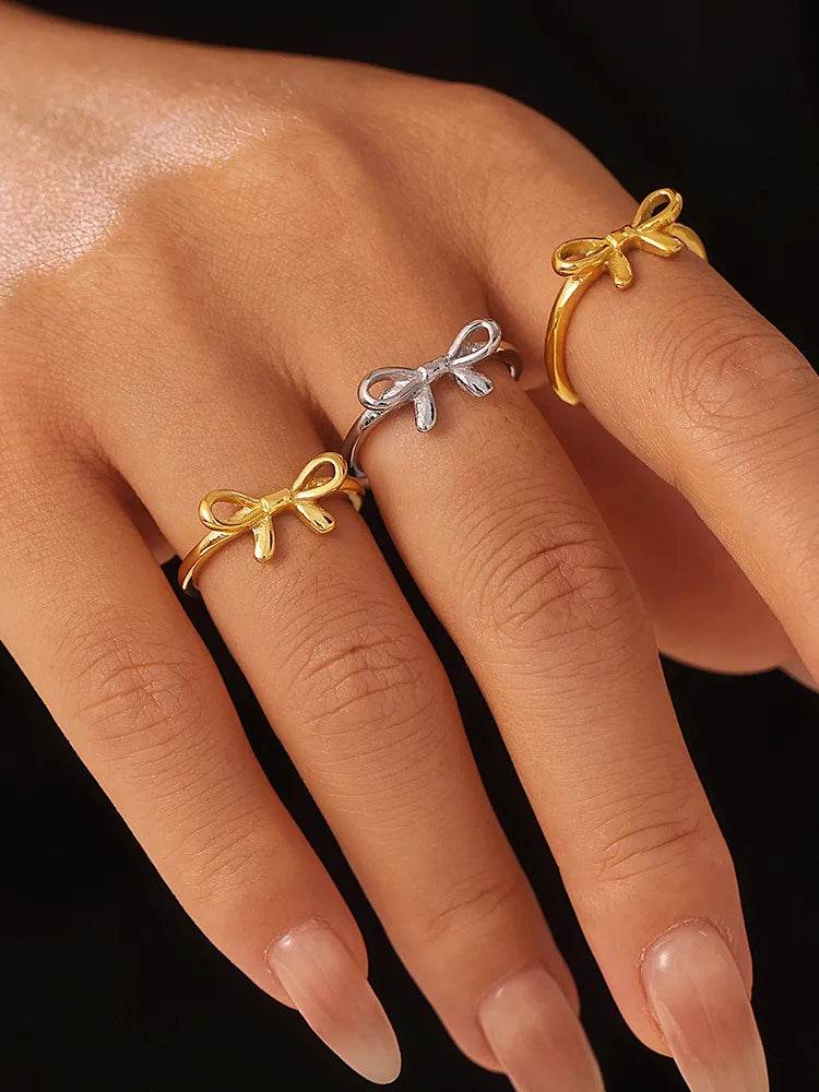 Elegant 18K Gold-Plated Stainless Steel Bow Ring - Unique Statement Jewelry - Store 42