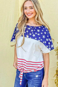 And The Why American Flag Print Tie Knot Front Casual Top - Store 42
