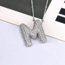 Copper Inlaid Zircon Letter Pendant Necklace Style M One Size
