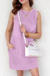 Round Neck Sleeveless Mini Dress with Pockets Pink Purple