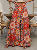 Printed Wide Leg Pants Orange-Red